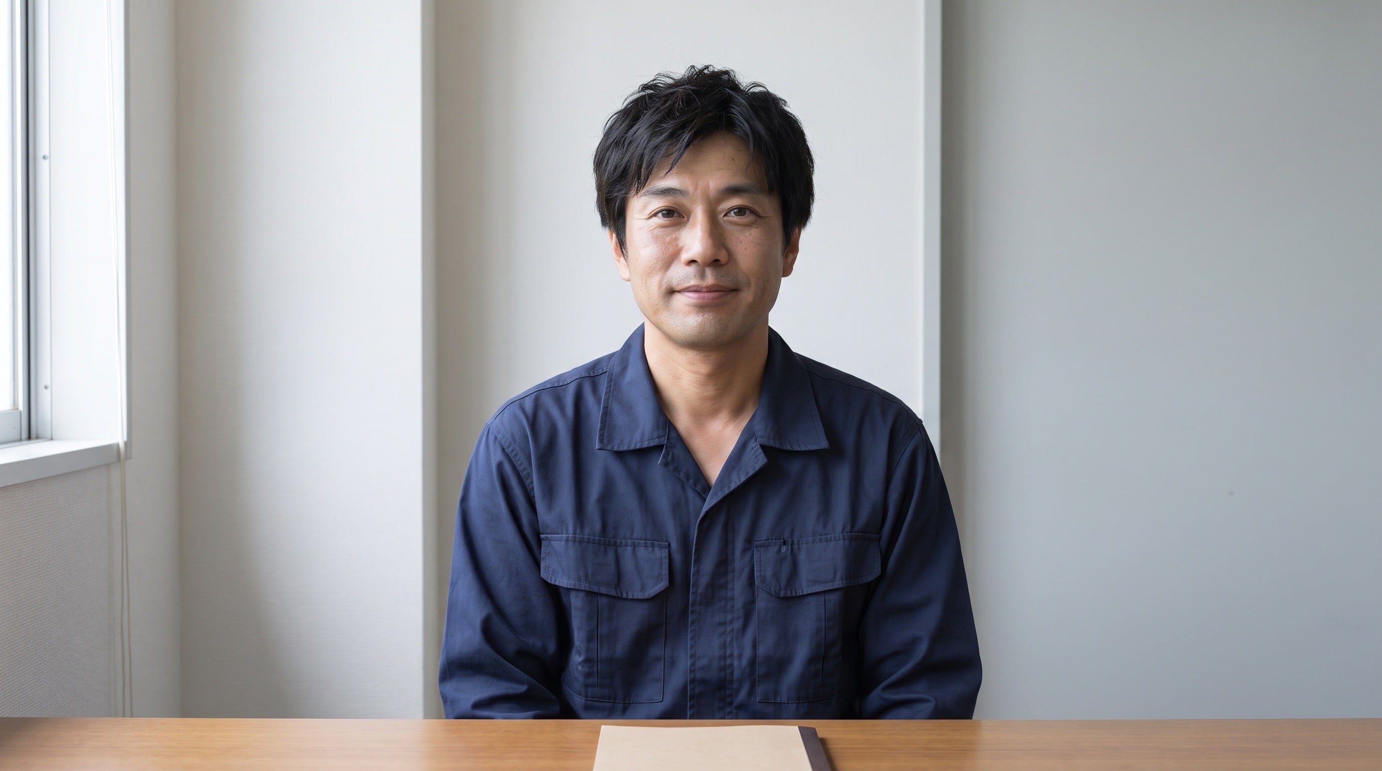 紺色の作業着を着た男性