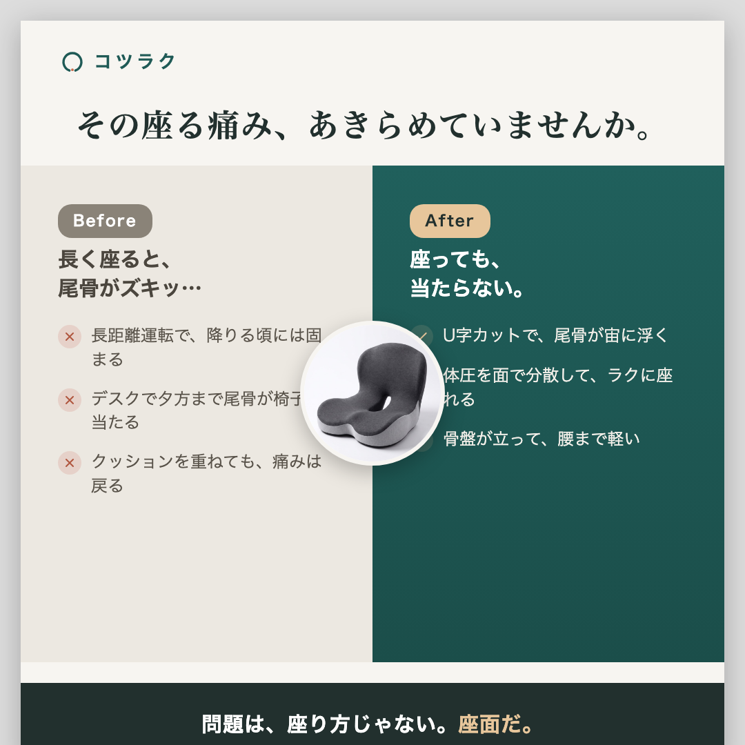 尾骨の痛み Before After 座っても当たらない