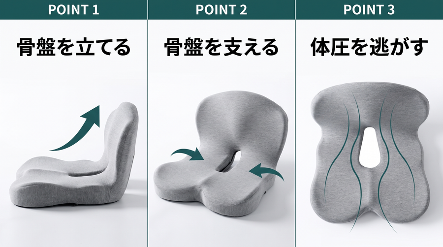コツラクの3つの構造：骨盤を立てる・骨盤を支える・体圧を逃がす